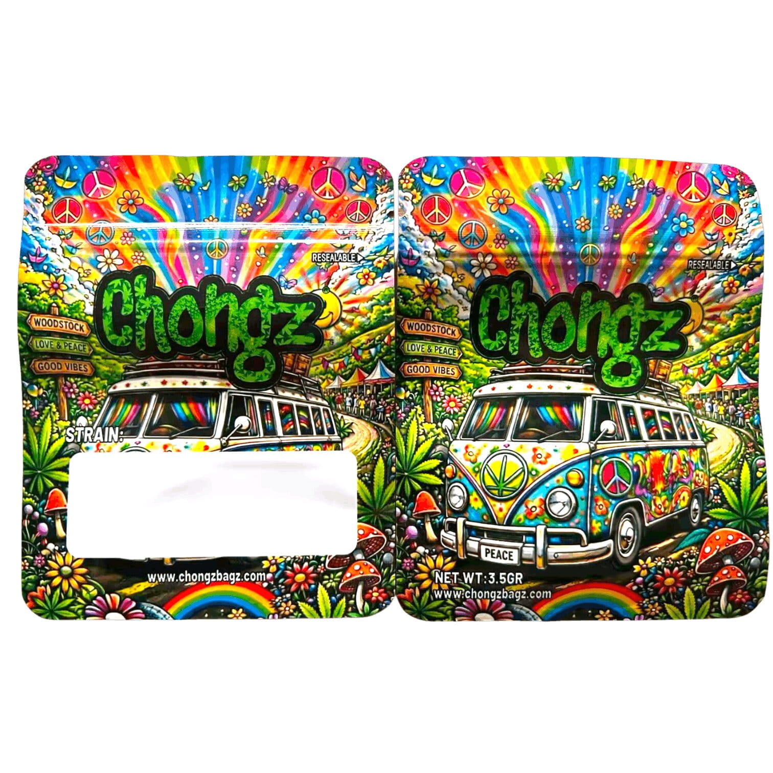 Hippy Bus Chongz Mylar Bag, front and back