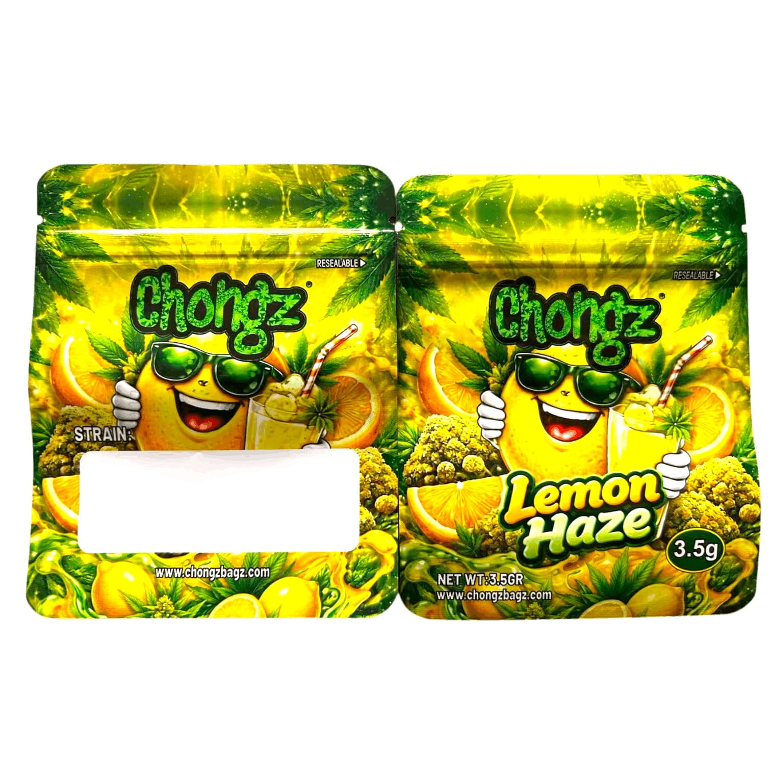 Lemon Haze Chongz Mylar Bag, front and back