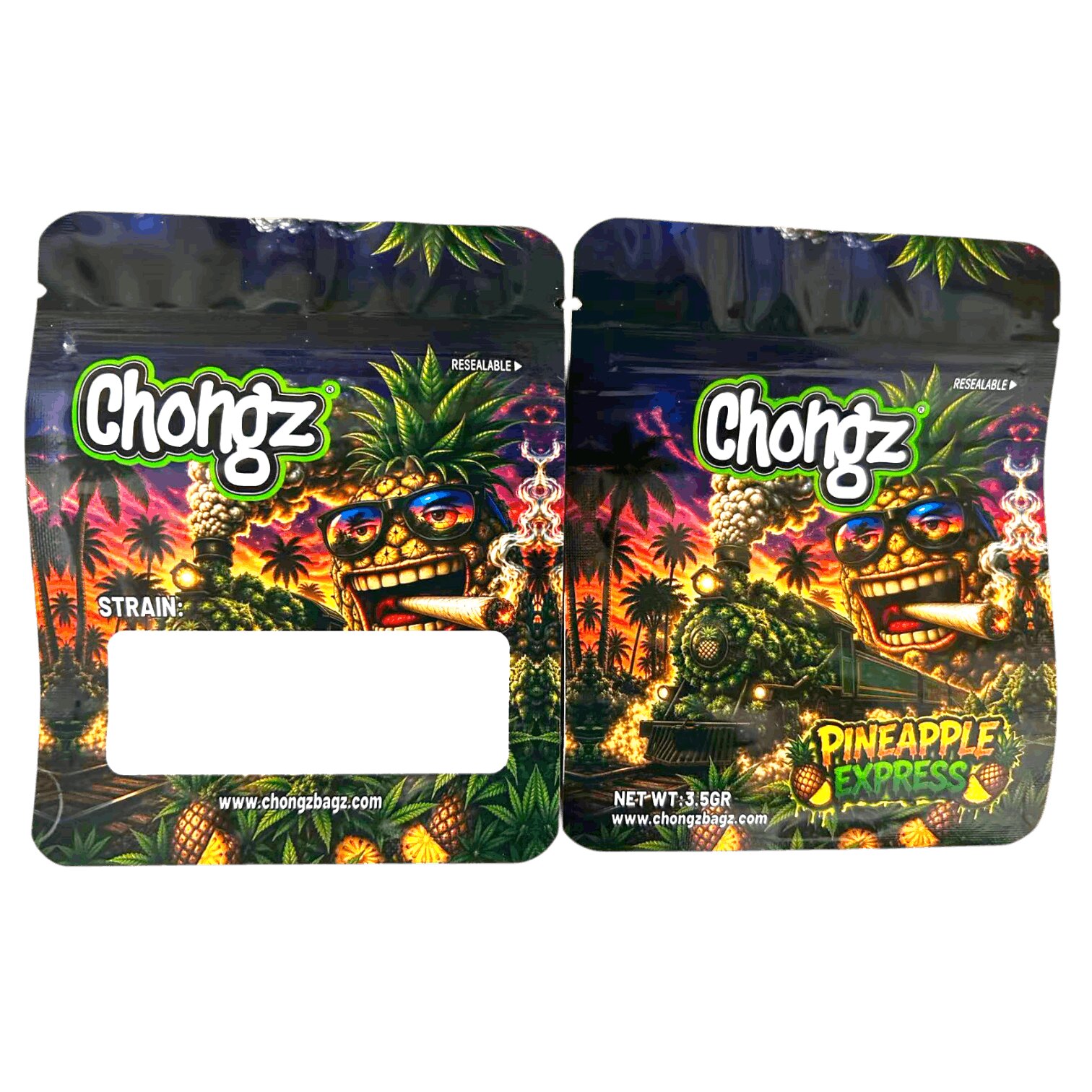 Pineapple Express Chongz Mylar Bag, front and back