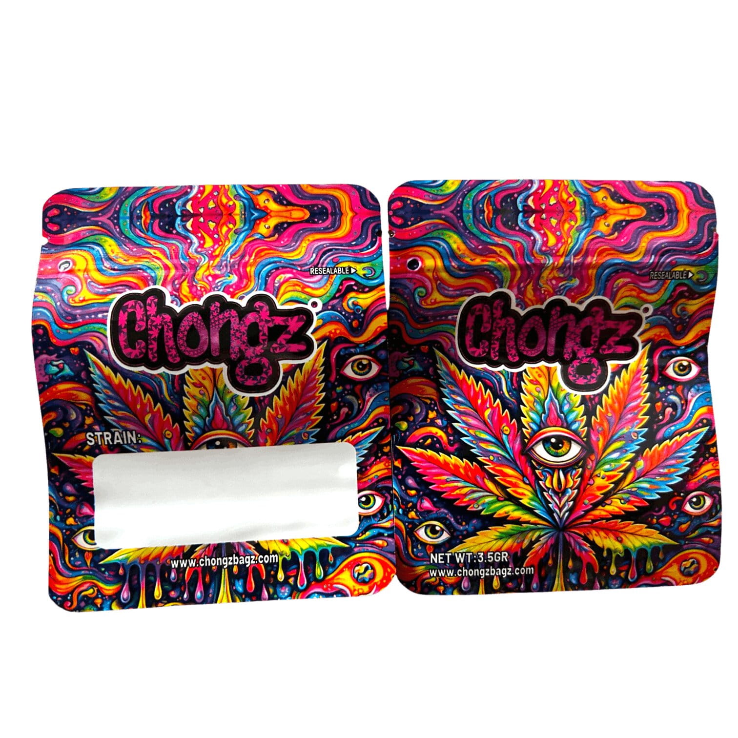 Eye of the Leaf Chongz Mylar Bag, front and back