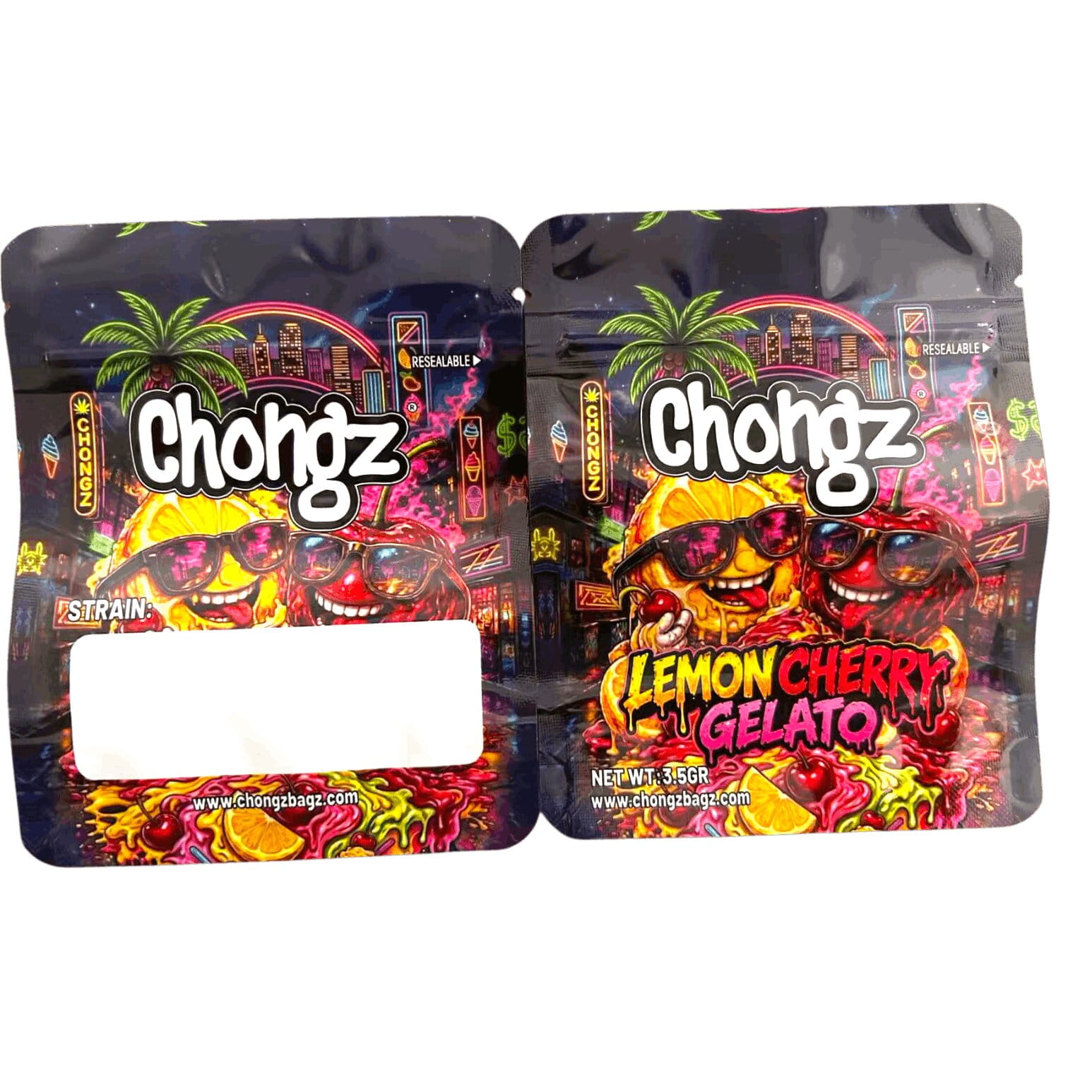 Lemon Cherry Gelato Chongz Mylar Bag, front and back