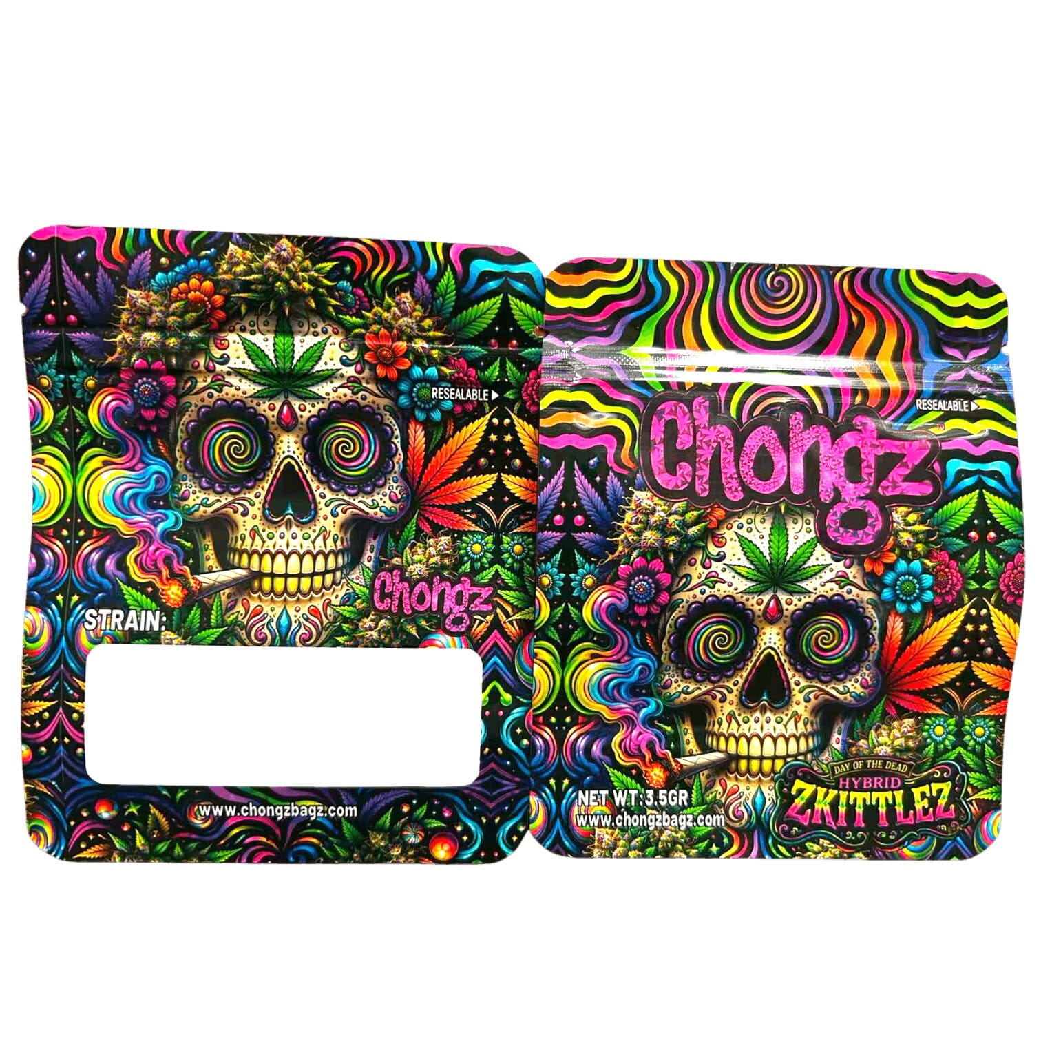 Zkittlez Chongz Mylar Bag, front and back