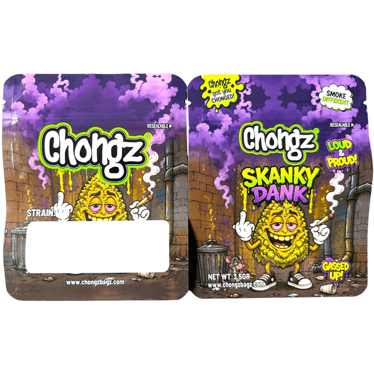 Skanky Dank Chongz Mylar Bag, front and back
